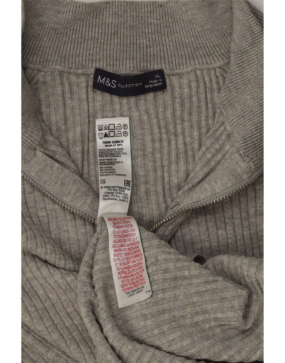 Marks & Spencer Womens Oversized Zip Neck Jumper Sweater UK 18 XL Grey