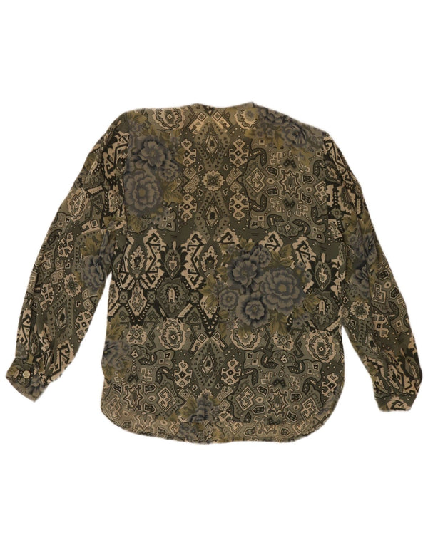 Vintage Womens Shirt Blouse UK 16 Large Khaki Geometric
