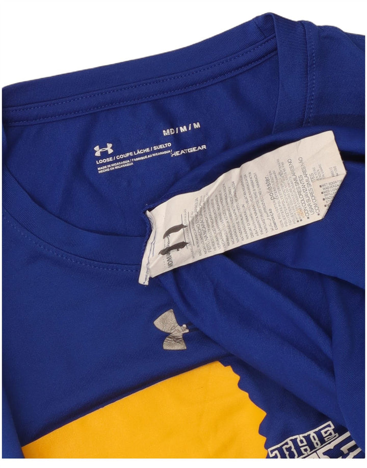 UNDER ARMOUR Mens Heat Gear Graphic Top Long Sleeve Medium Blue Polyester