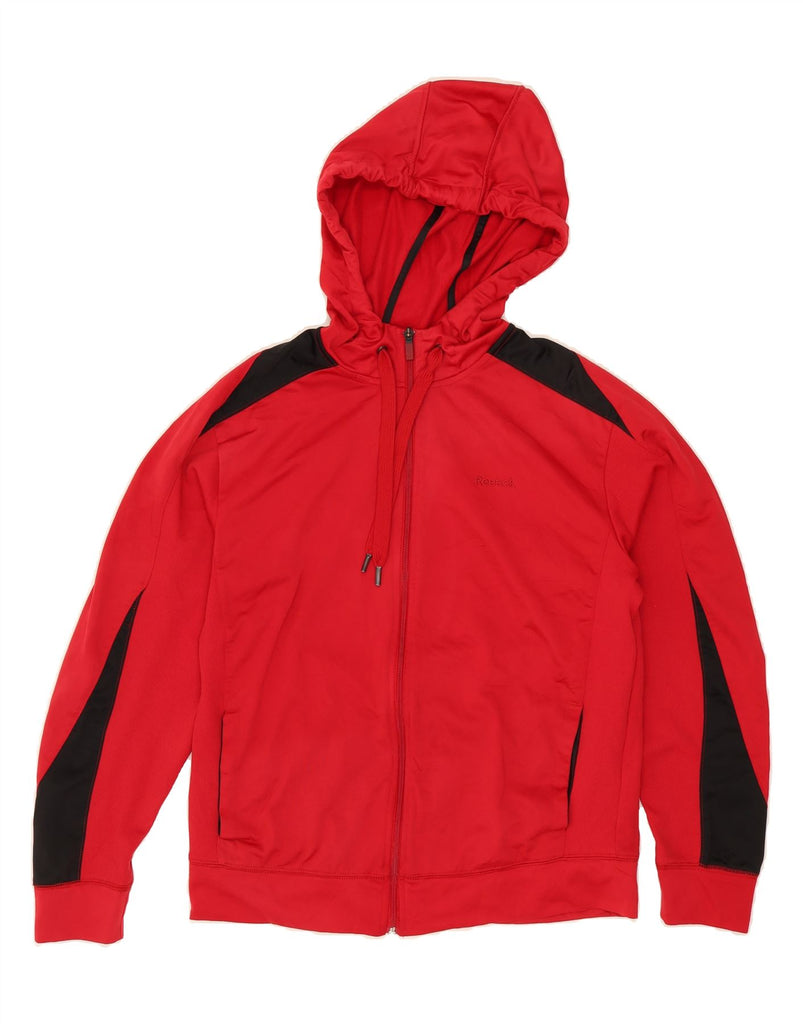 REEBOK Mens Zip Hoodie Sweater Medium Red Colourblock Polyester Vintage Reebok and Second-Hand Reebok from Messina Hembry 