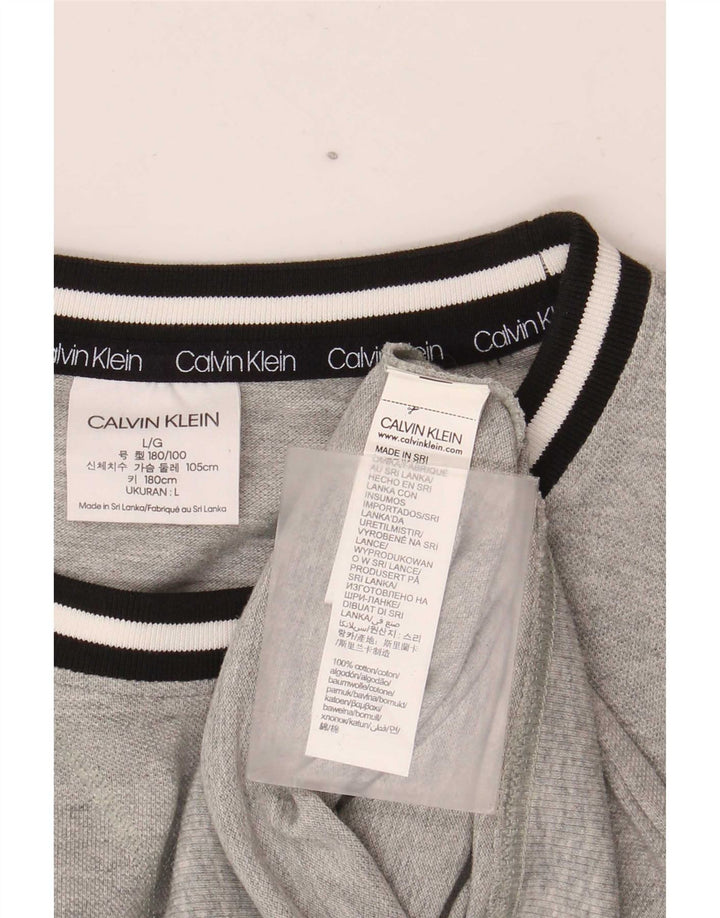 Calvin Klein Mens Graphic Crew Neck Jumper Sweater Large Grey Striped