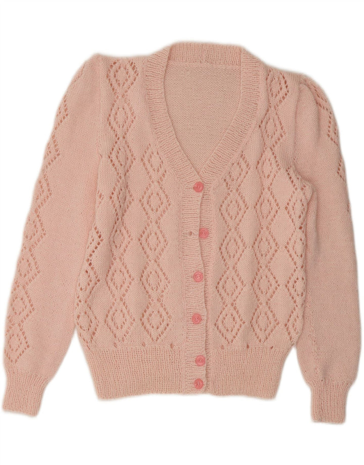 VINTAGE Womens Cardigan Sweater UK 10 Small Pink Argyle/Diamond