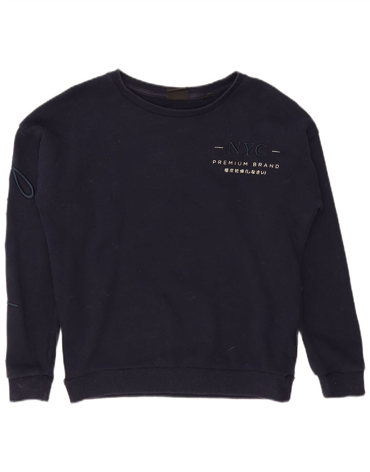 SUPERDRY Womens Graphic Oversized Sweatshirt Jumper UK 8 Small  Navy Blue