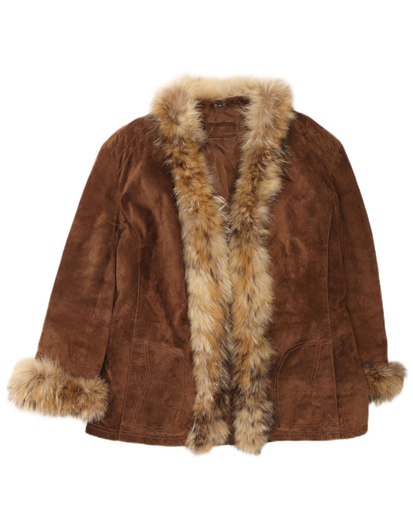 VINTAGE Womens Open Suede Jacket IT 46 Large Brown Leather