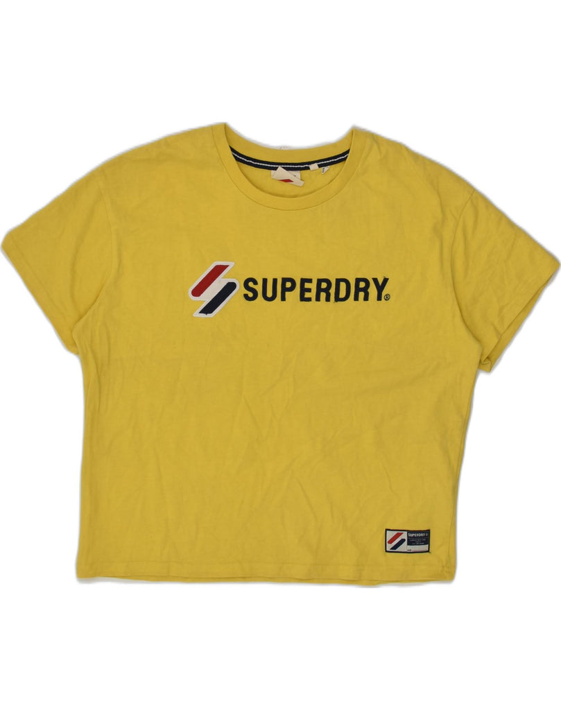 SUPERDRY Womens Crop Graphic T-Shirt Top UK 16 Large Yellow Cotton | Vintage Superdry | Thrift | Second-Hand Superdry | Used Clothing | Messina Hembry 