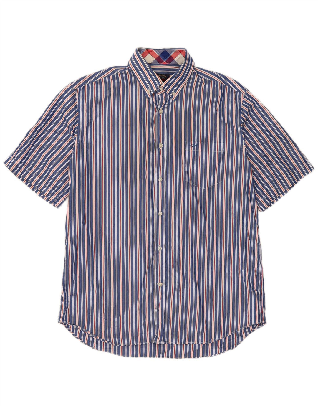 Paul & Shark Mens Short Sleeve Shirt Large Blue Striped Cotton