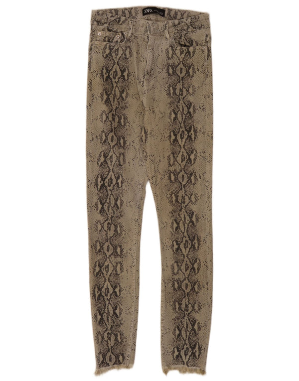 Zara Womens High Waist Skinny Jeans EU 36 XS W26 L26 Khaki Animal Print