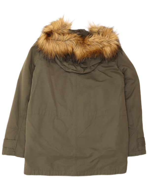 Zara Womens Hooded Oversized Parka Jacket UK 10 Small Khaki Polyester