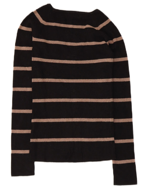 Zara Womens V-Neck Jumper Sweater UK 8 Small Black Striped Rayon
