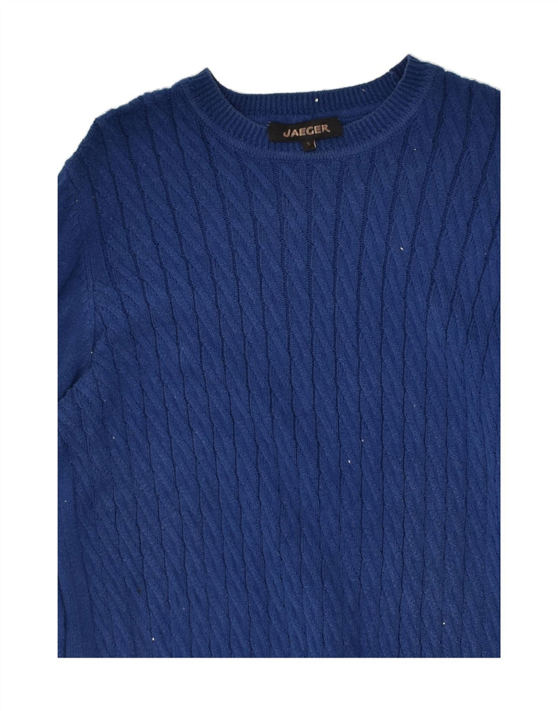 JAEGER Mens Crew Neck Jumper Sweater Small Blue Cotton | Vintage Jaeger | Thrift | Second-Hand Jaeger | Used Clothing | Messina Hembry 