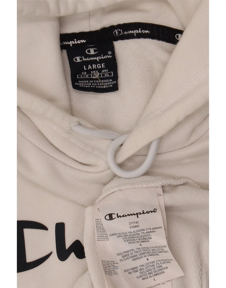 CHAMPION Mens Graphic Hoodie Jumper Large White Cotton