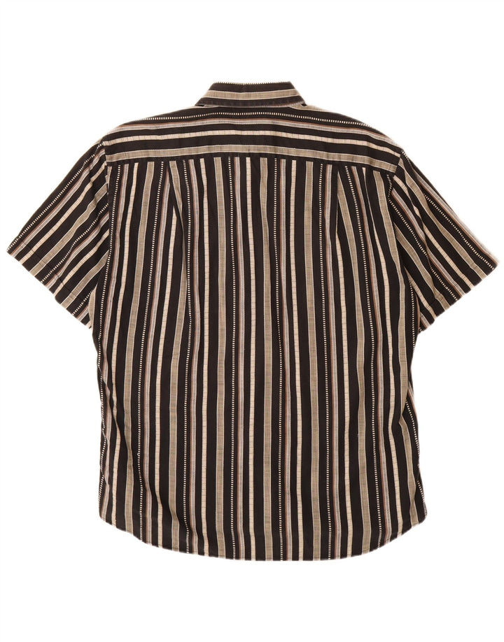 ROCCOBAROCCO Mens Short Sleeve Shirt Size 16 1/2 42 Large Brown Striped