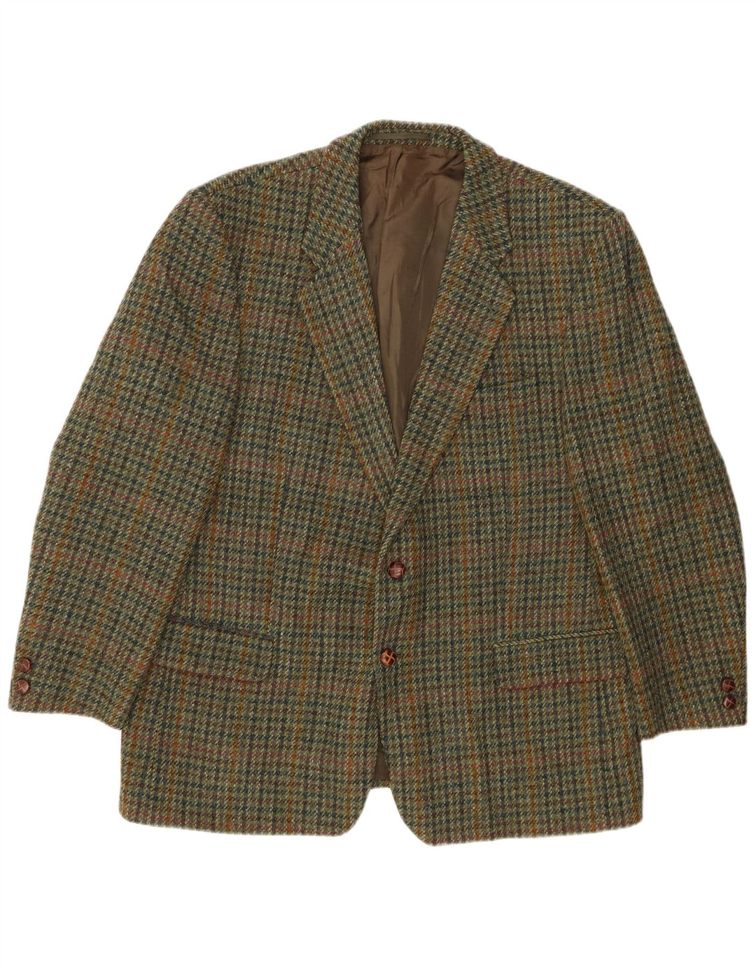 HARRIS TWEED Mens 2 Button Blazer Jacket UK 40 Large Khaki Houndstooth
