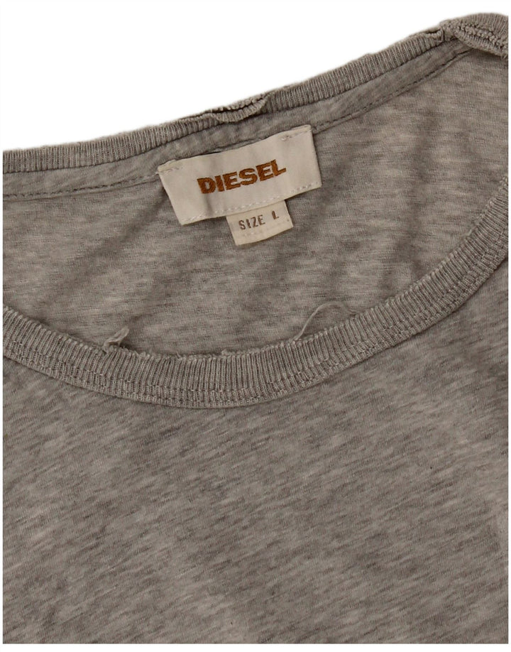 Diesel Mens Graphic T-Shirt Top Large Grey Flecked