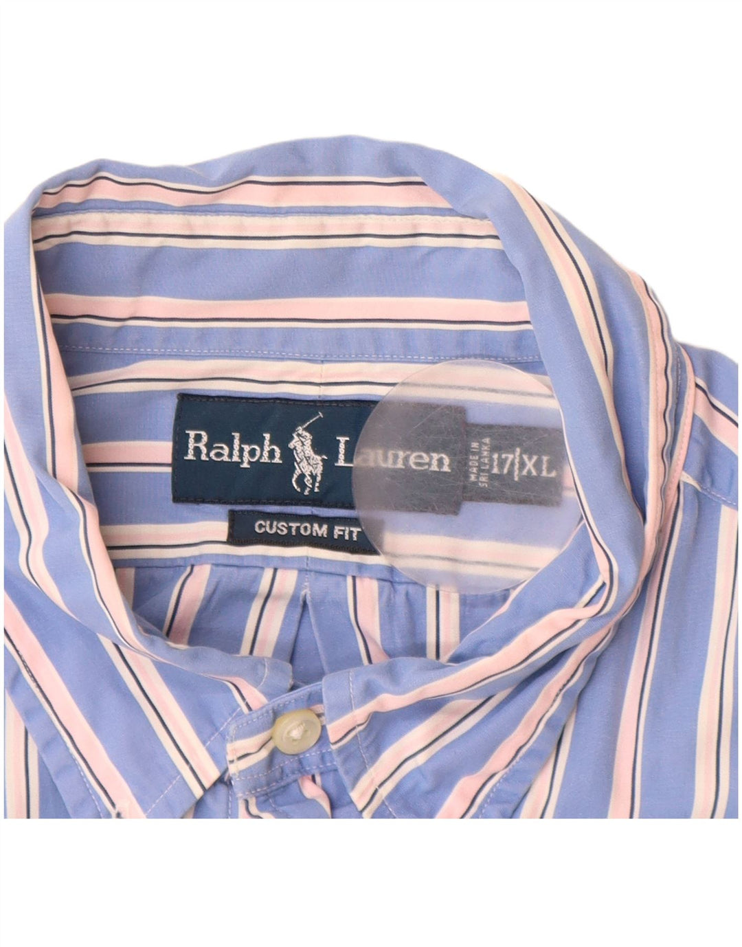RALPH LAUREN Mens Custom Fit Shirt Size 17 XL Blue Striped Cotton