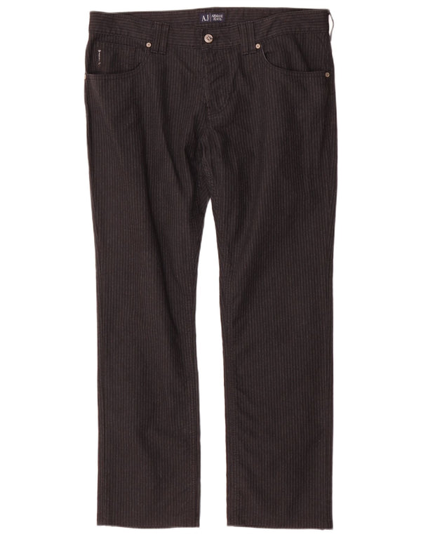 Armani Mens Straight Casual Trousers W33 L30 Grey Pinstripe Cotton