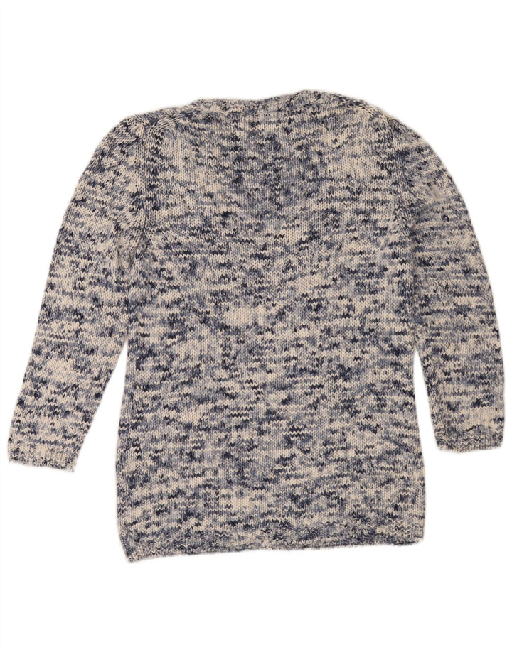 Massimo Dutti Womens V-Neck Jumper Sweater UK 14 Medium Navy Blue Flecked