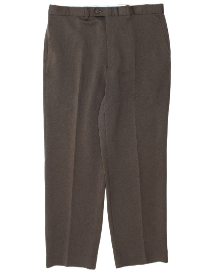 Marks & Spencer Mens Tapered Suit Trousers W34 L29 Brown Polyester