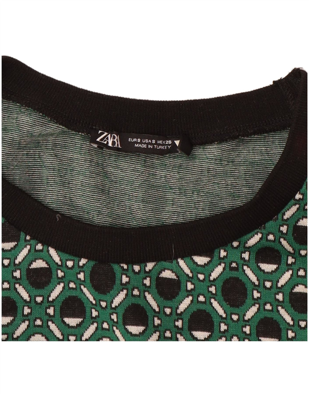 ZARA Womens Crop Blouse Top UK 8 Small Green Geometric Polyester