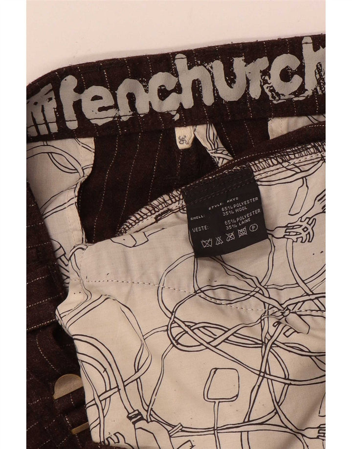 Fenchurch Mens Straight Cargo Trousers W36 L33 Brown Pinstripe Polyester
