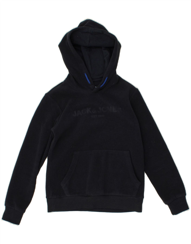 JACK & JONES Boys Graphic Hooded Fleece Jumper 9-10 Years Navy Blue Vintage Jack & Jones and Second-Hand Jack & Jones from Messina Hembry 