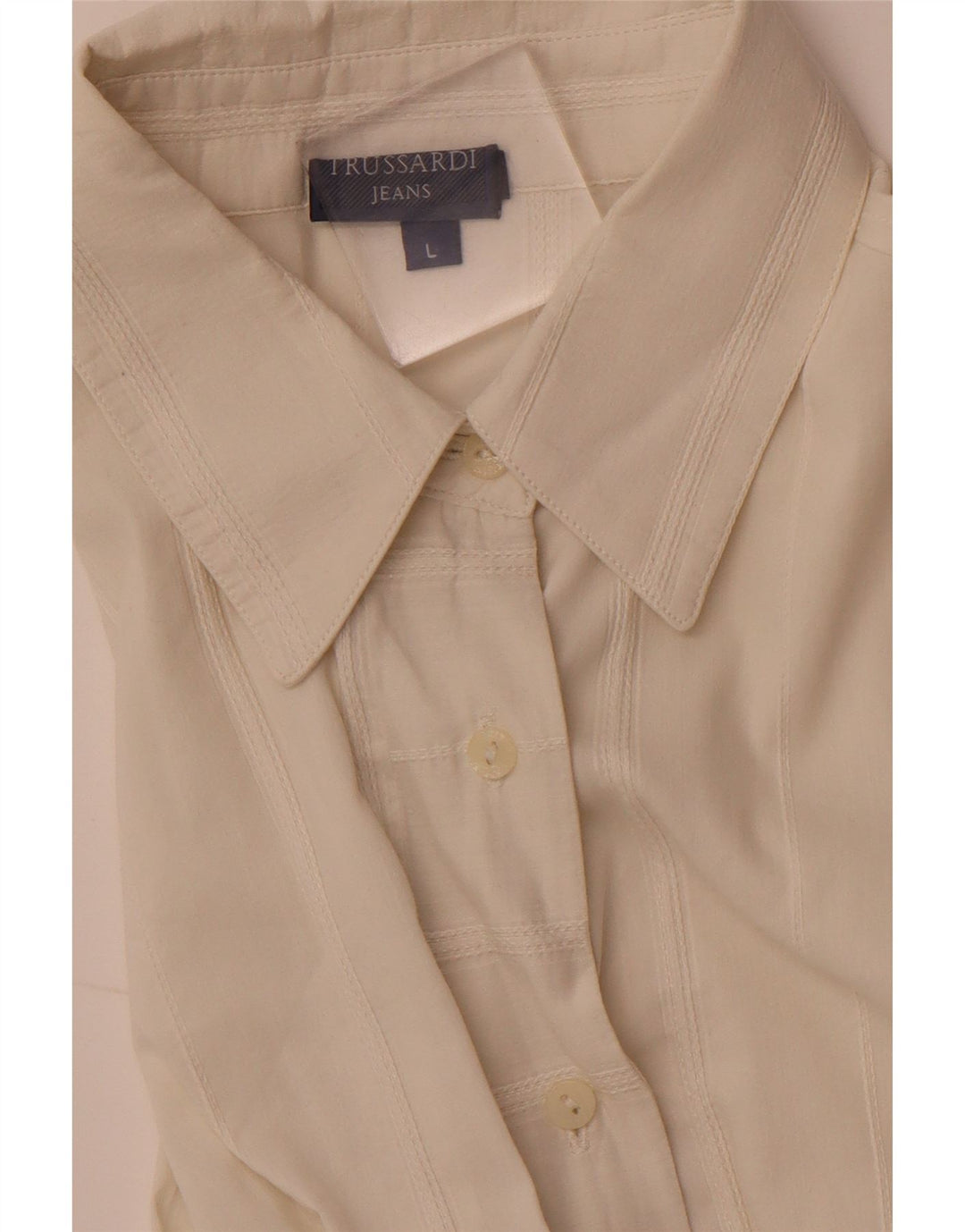 TRUSSARDI JEANS Womens Shirt Blouse UK 14 Large Off White Striped