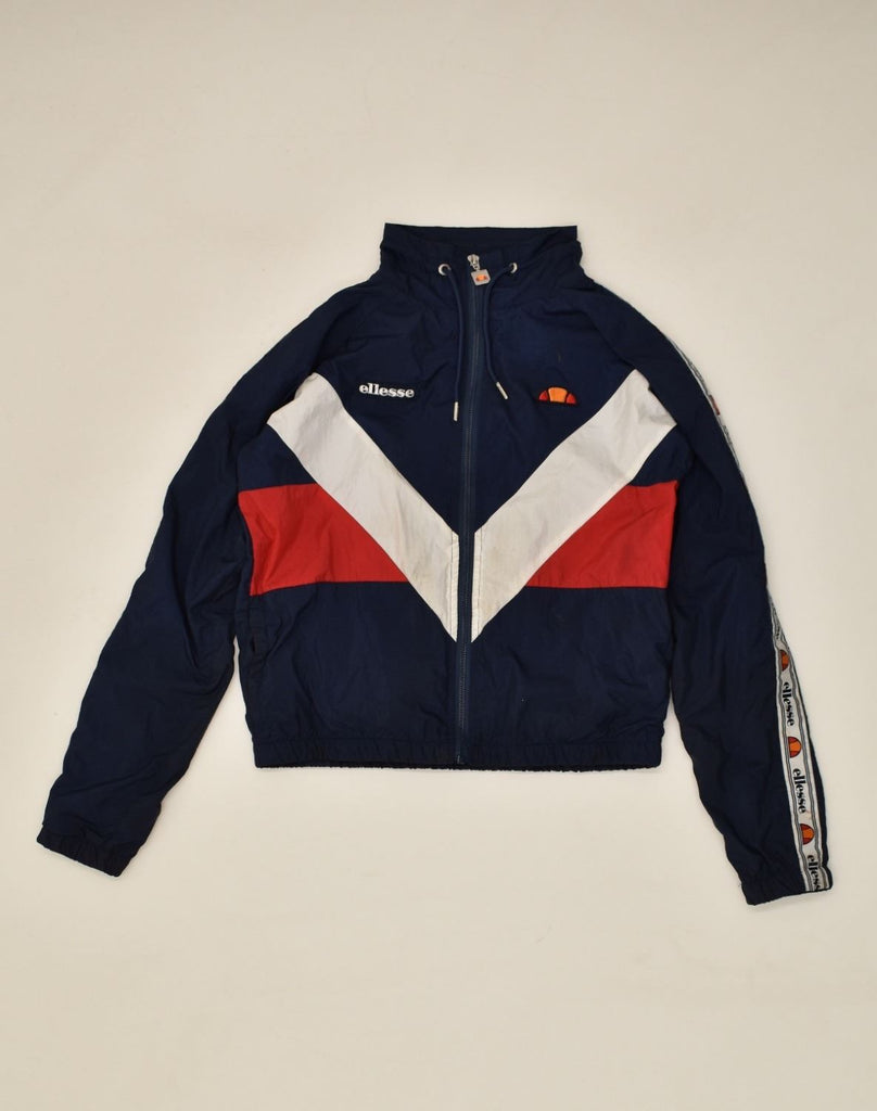 ELLESSE Womens Graphic Rain Jacket UK 6 XS Navy Blue Nylon | Vintage Ellesse | Thrift | Second-Hand Ellesse | Used Clothing | Messina Hembry 