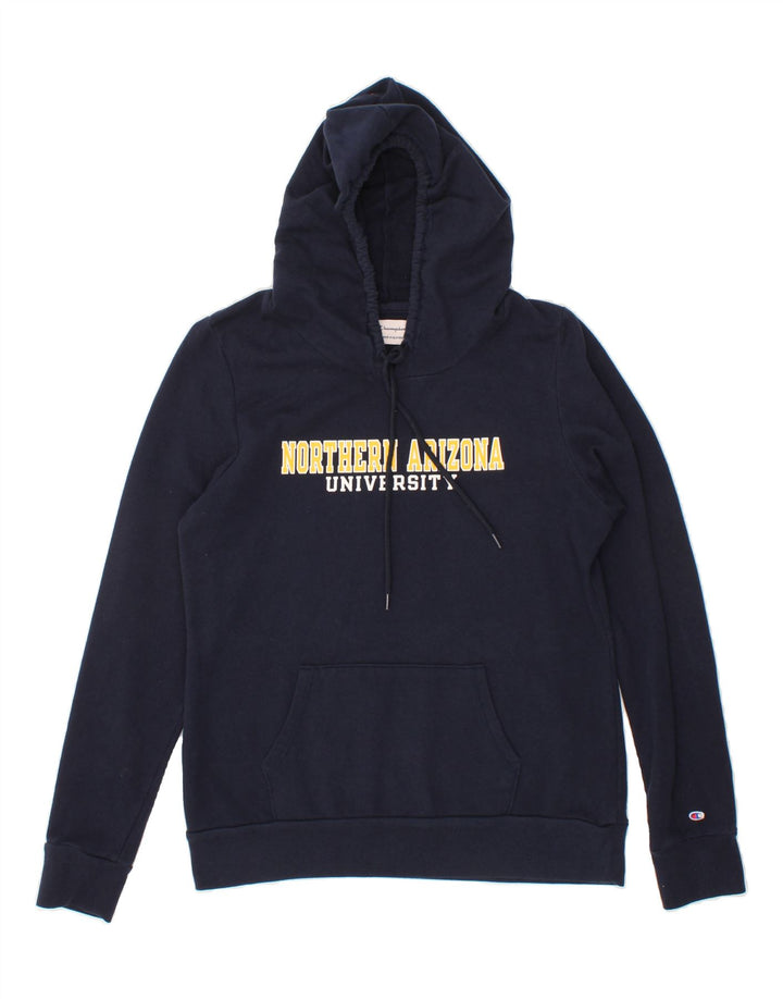 CHAMPION Womens Graphic Hoodie Jumper UK 12 Medium Navy Blue Vintage Champion and Second-Hand Champion from Messina Hembry 