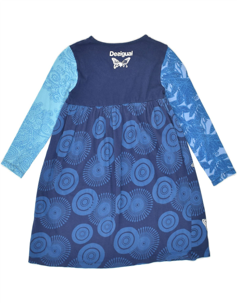 DESIGUAL Girls Long Sleeve Basic Dress 7-8 Years Navy Blue Floral Viscose | Vintage Desigual | Thrift | Second-Hand Desigual | Used Clothing | Messina Hembry 