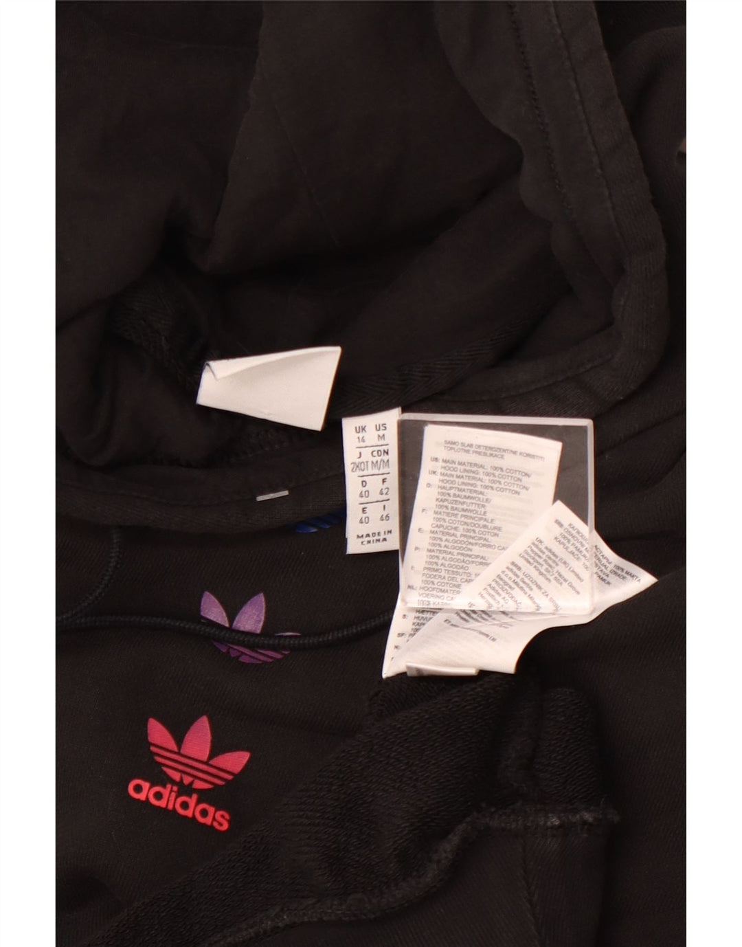 ADIDAS Womens Loose Fit Graphic Hoodie Jumper UK 14 Large Black Cotton