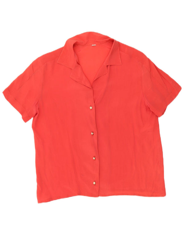 Vintage Womens Short Sleeve Shirt Blouse UK 10 Small Orange Silk