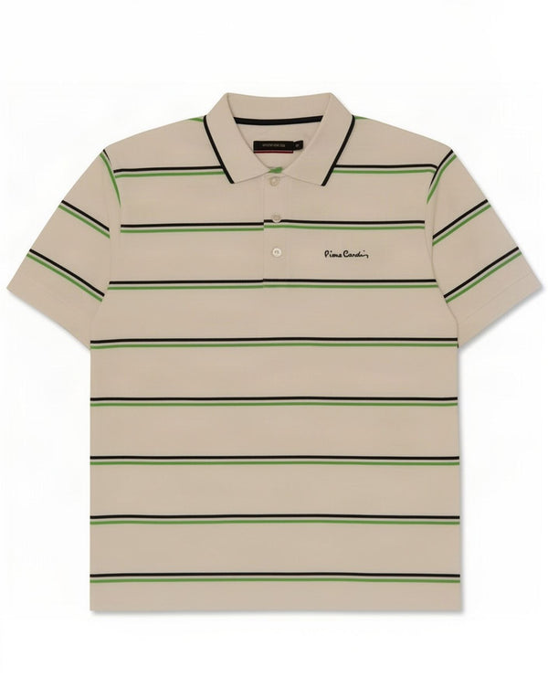 Pierre Cardin Mens Polo Shirt Large White Striped Cotton