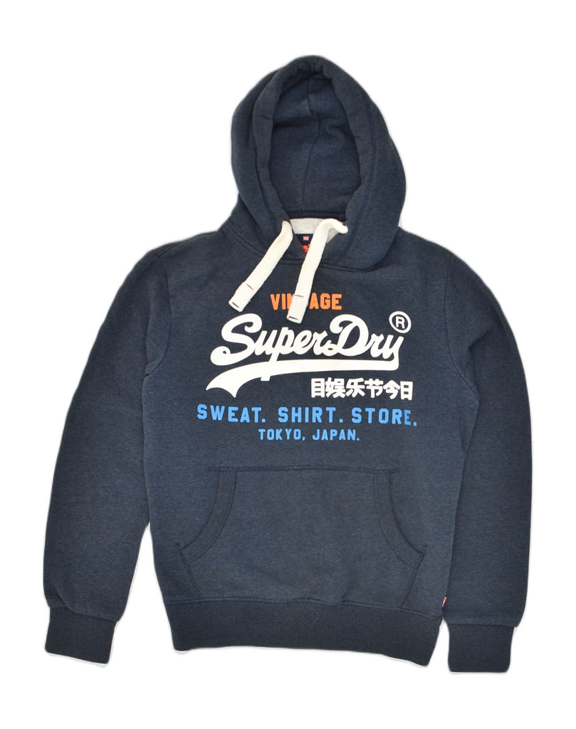 SUPERDRY Womens Graphic Hoodie Jumper UK 14 Medium Blue Cotton | Vintage Superdry | Thrift | Second-Hand Superdry | Used Clothing | Messina Hembry 