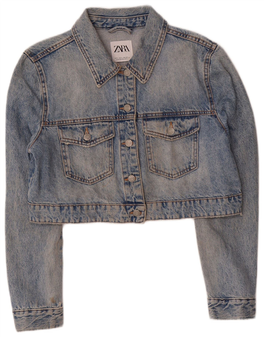 Zara Womens Crop Denim Jacket UK 16 Large Blue Cotton