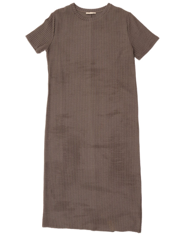 Zara Womens Trafaluc Short Sleeves Jumper Dress UK 14 Large Grey Cotton