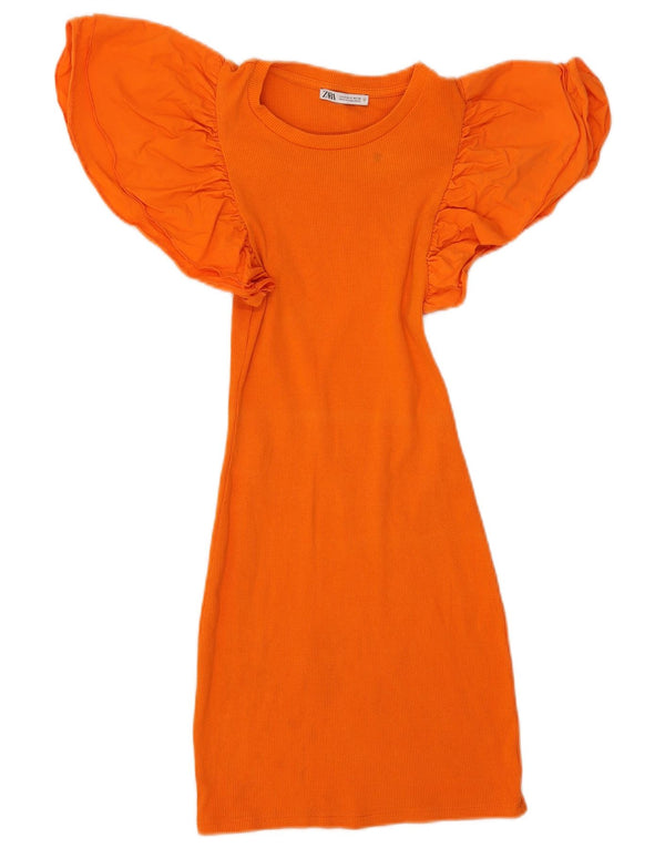 Zara Womens T-Shirt Dress UK 8 Small Orange Cotton