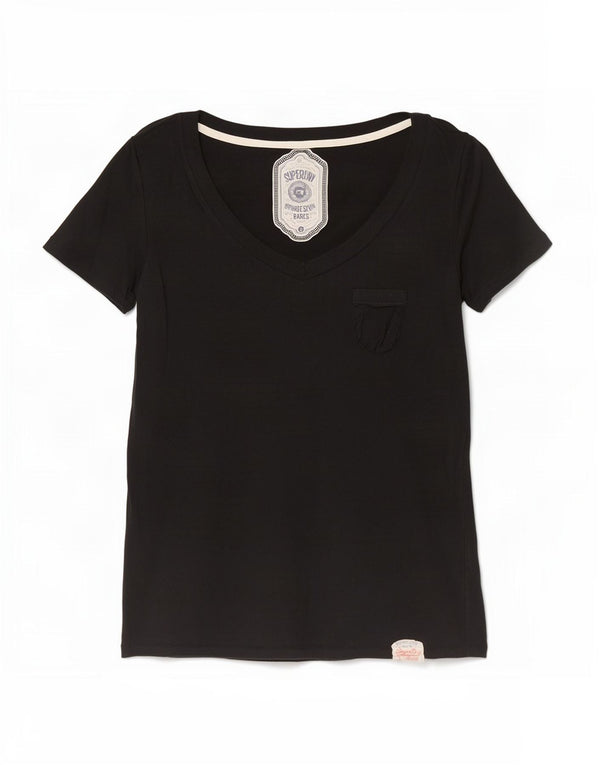 Superdry Womens T-Shirt Top UK 10 Small Black Cotton