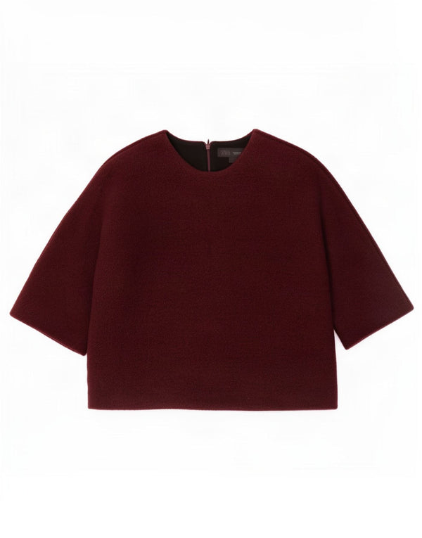 Zara Womens Loose Fit Blouse Top UK 6 XS Burgundy Wool