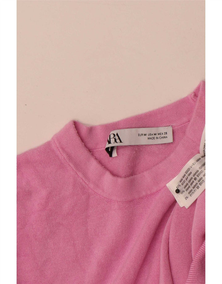 Zara Womens Crew Neck Jumper Sweater UK 12 Medium Pink Viscose