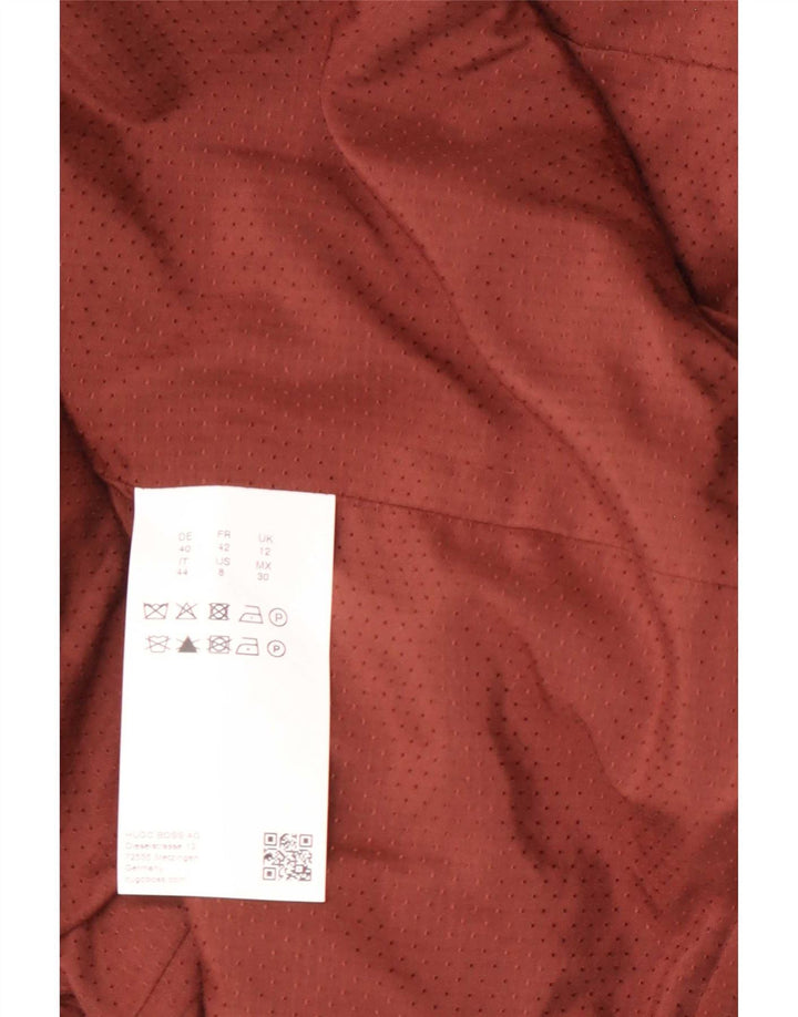 Hugo Boss Womens Double Breasted Coat UK 12 Medium Brown Geometric
