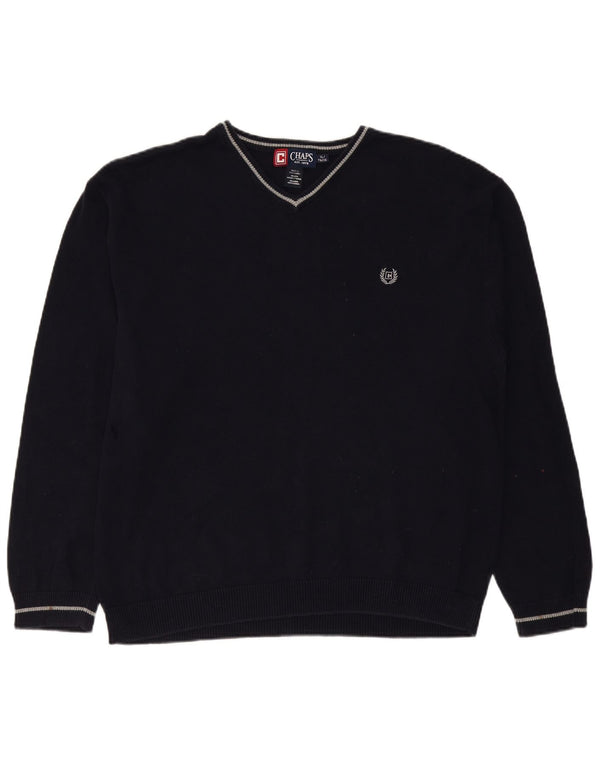 CHAPS Mens V-Neck Jumper Sweater XL Navy Blue Cotton