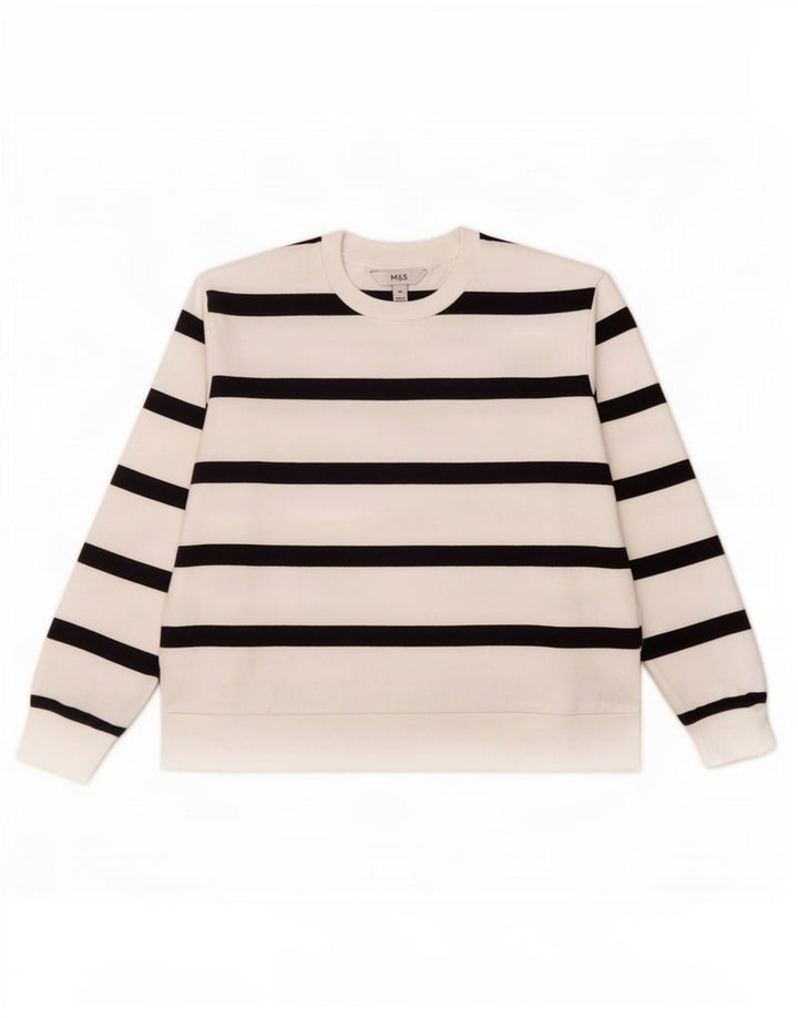 Marks & Spencer Womens Sweatshirt Jumper UK 14 Medium White Striped Cotton