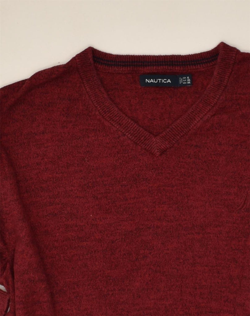 NAUTICA Mens V-Neck Jumper Sweater XL Maroon Cotton | Vintage Nautica | Thrift | Second-Hand Nautica | Used Clothing | Messina Hembry 