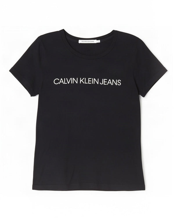 Calvin Klein Jeans Womens Graphic T-Shirt Top UK 12 Medium Navy Blue Cotton