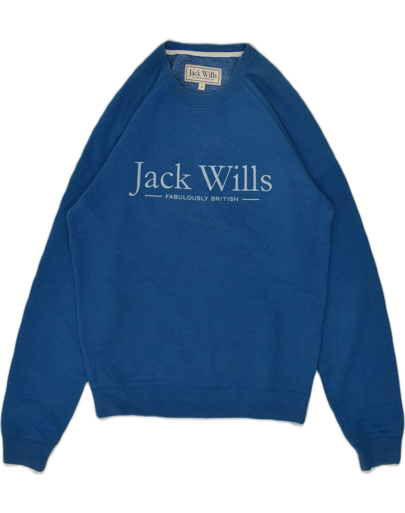 JACK WILLS Mens Graphic Sweatshirt Jumper Small Blue Cotton | Vintage Jack Wills | Thrift | Second-Hand Jack Wills | Used Clothing | Messina Hembry 