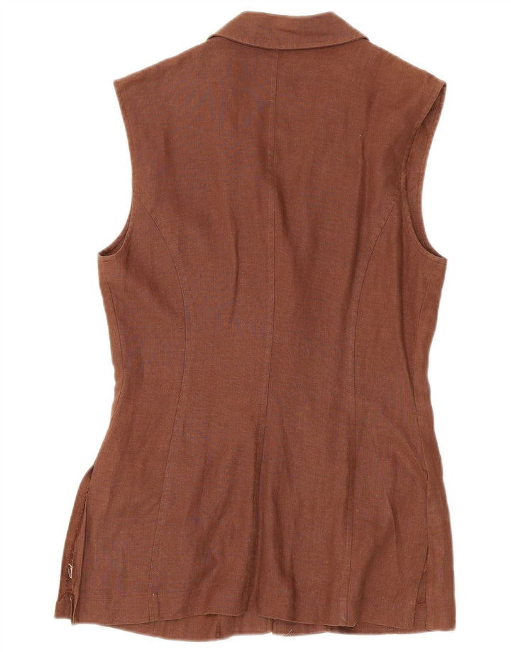 Lecomte Womens 3 Button Sleeveless Blazer Jacket UK 10 Small Brown