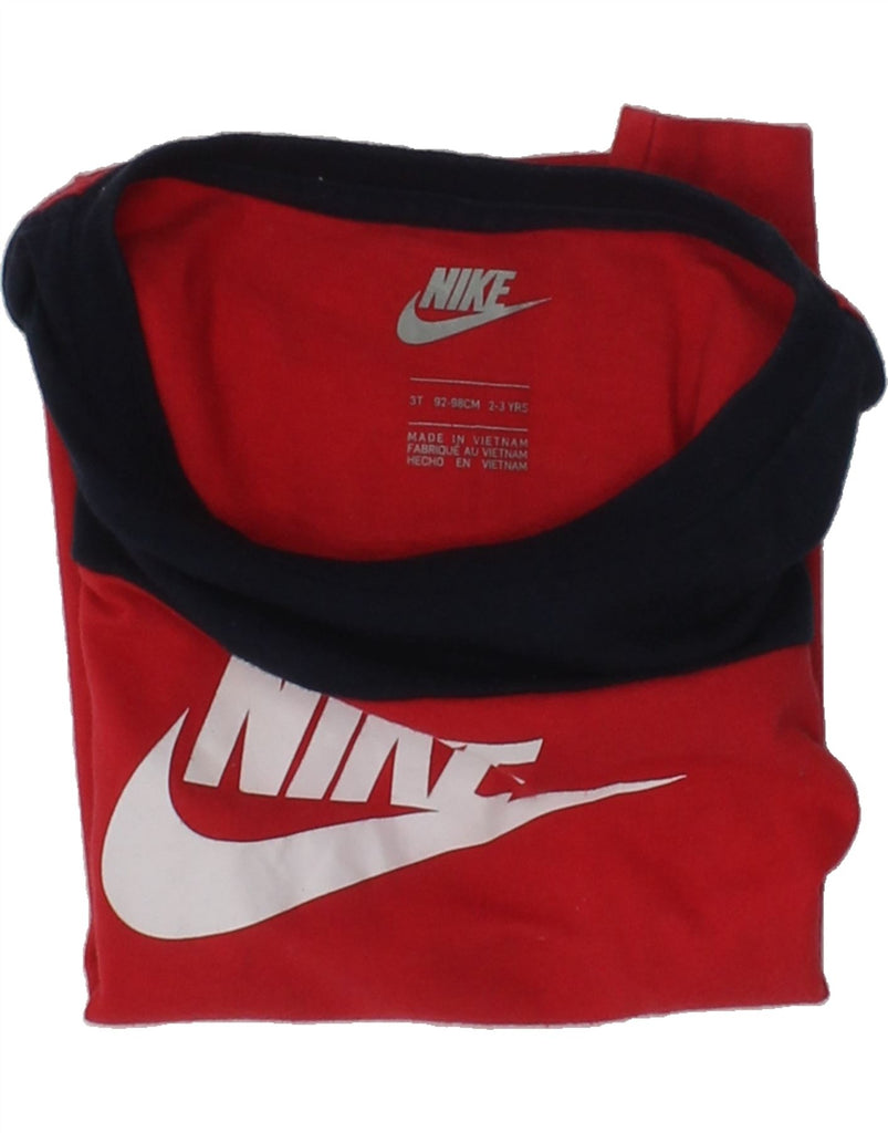 NIKE Boys Graphic T-Shirt Top 2-3 Years Red Colourblock Cotton | Vintage Nike | Thrift | Second-Hand Nike | Used Clothing | Messina Hembry 