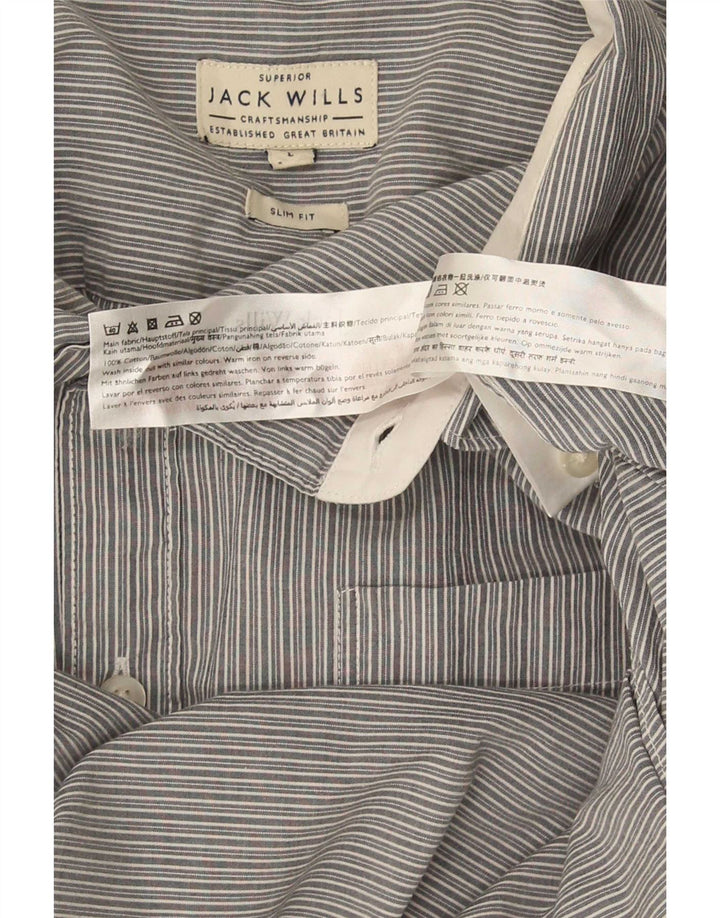 Jack Wills Mens Slim Fit Shirt Large Grey Pinstripe Cotton