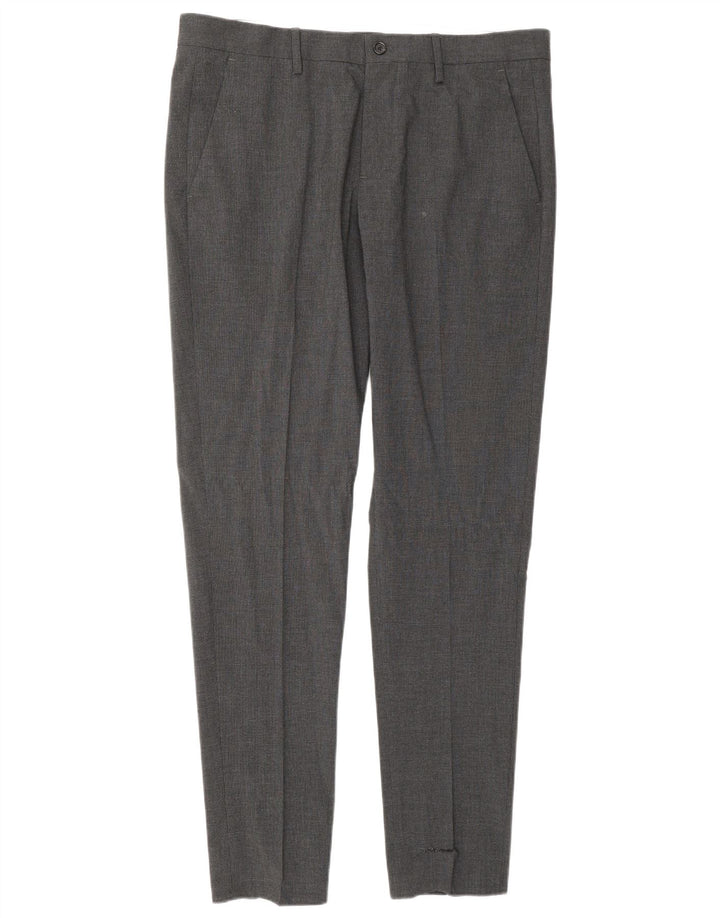 Zara Mens Slim Chino Trousers EU 42 Large W32 L32 Grey Check Wool
