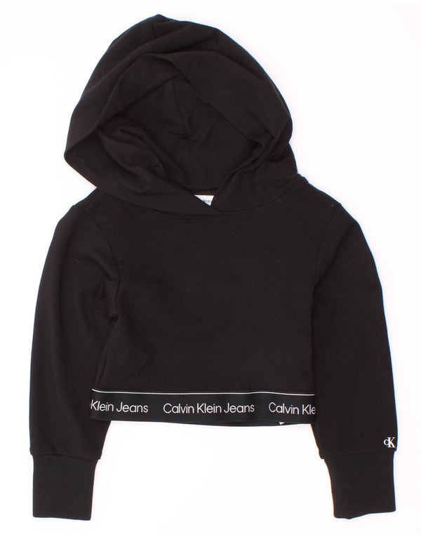 Calvin Klein Girls Crop Graphic Hoodie Jumper 3-4 Years Black Viscose